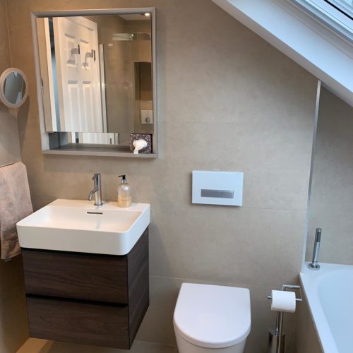 Neutral Bathroom with Built in Bath and Quadrant Shower