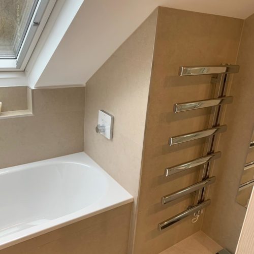 Neutral Bathroom with Built in Bath and Quadrant Shower