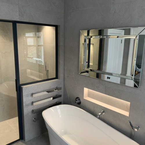 Modern Bathroom with Walk in Wetroom and Free Standing Bath