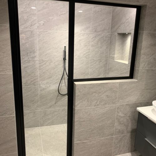 Modern Bathroom with Shower seat in Wetroom