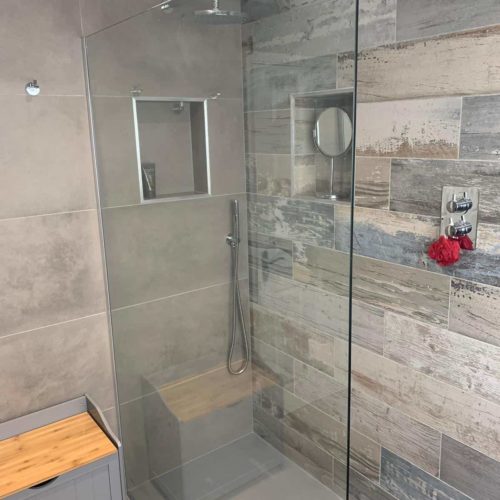 Rustic Wood Feature Walk In Shower