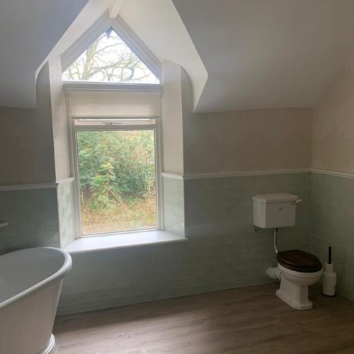 Large Traditional Bathroom with Walk in Shower and Metro Tiles