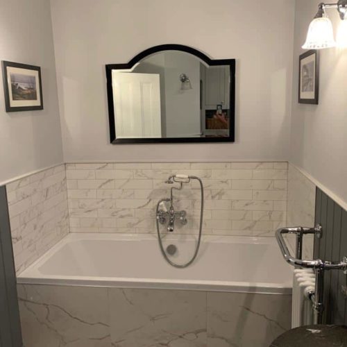 Traditional Bathroom with Black and White Marble