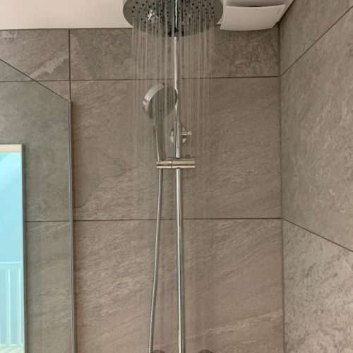 Walk in Shower with Neutral Tiles