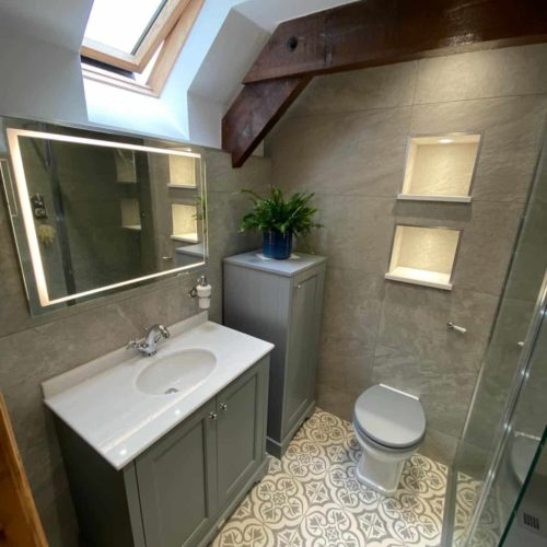 Traditional Bathroom with Oak Beams